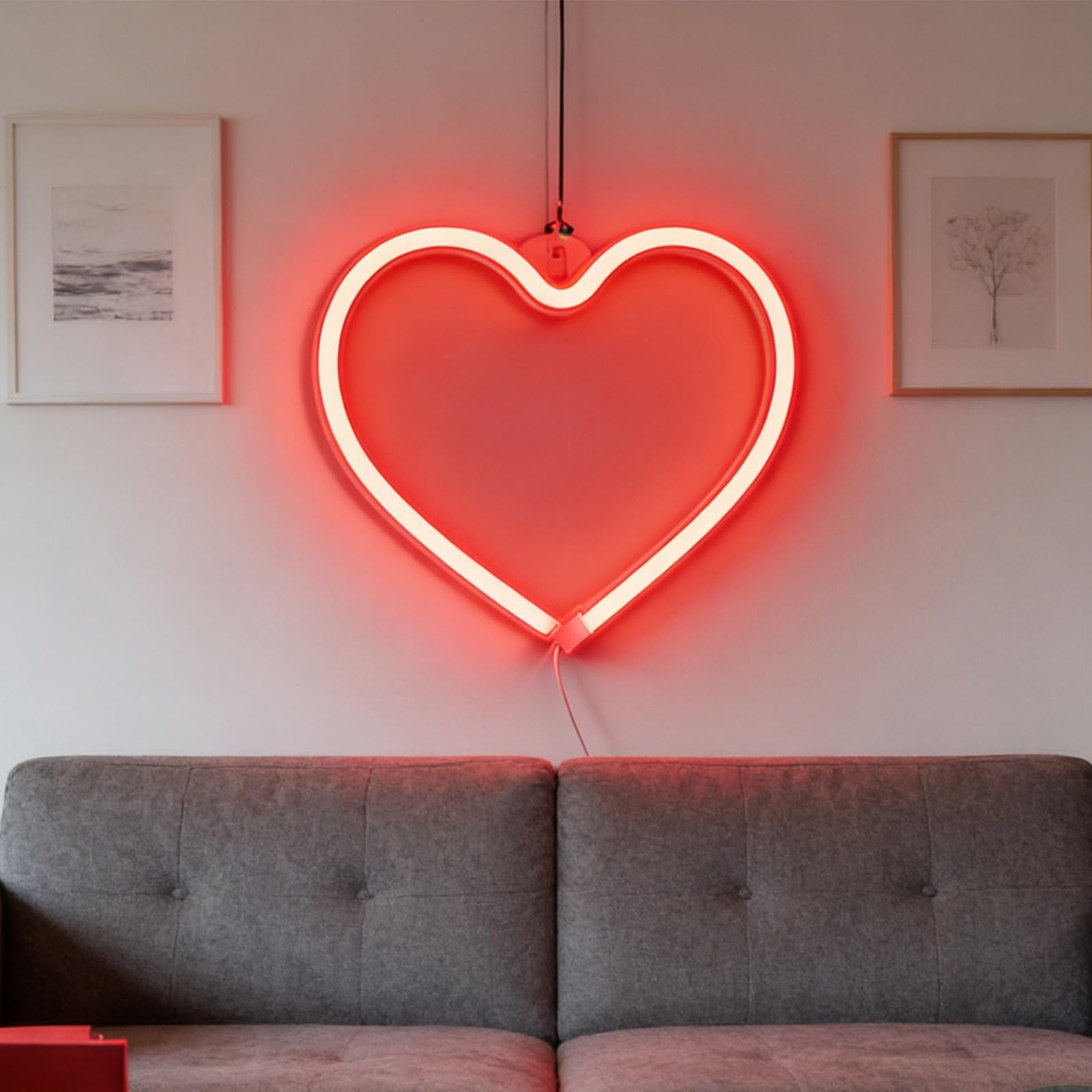 Lot de 2 Lampe Néon LED en Forme de Cœur, 21 x 20 cm Coeur Néon Signes, Coeurs Néons Lampe Signe de Néons LED Rouge, Lampes Coeurs Pour Maison Chambre D'enfants Fête D'anniversaire Bar Décor