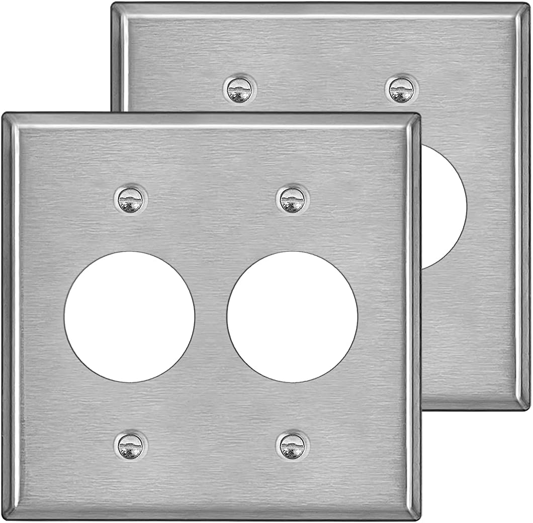BESTTEN 2-Gang 1.406-Inch Hole Metal Wall Plate for Double Receptacles, Anti-Corrosion Stainless Steel Outlet Cover, Industrial Grade, Standard Size, 2 Pack
