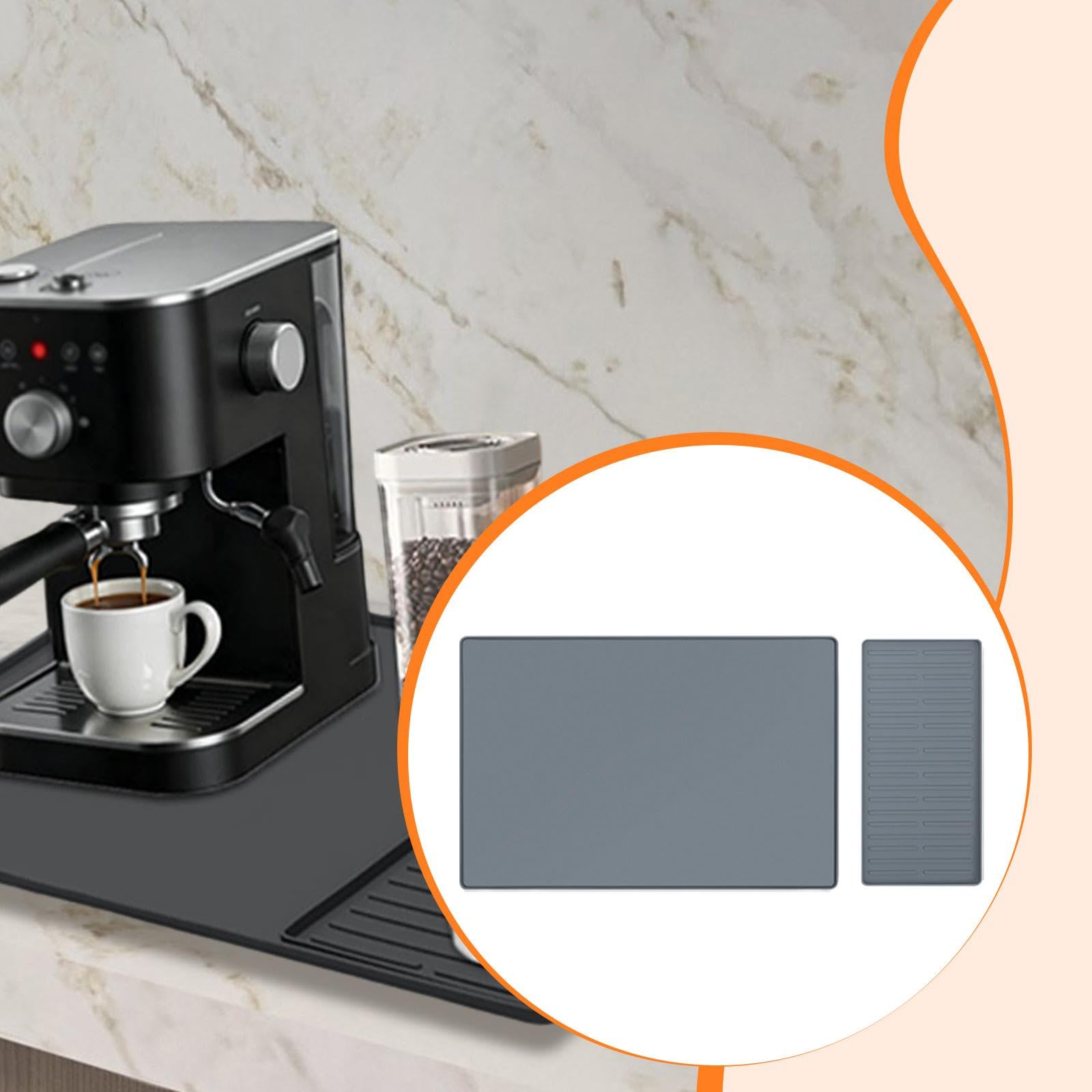 2 Stück Kaffeepad Abtropfmatte für Kaffeebar Flexible Kaffeemaschinenmatte mit Rand Geschirrmatte für Teestube Café Küche Bäckerei, Grau