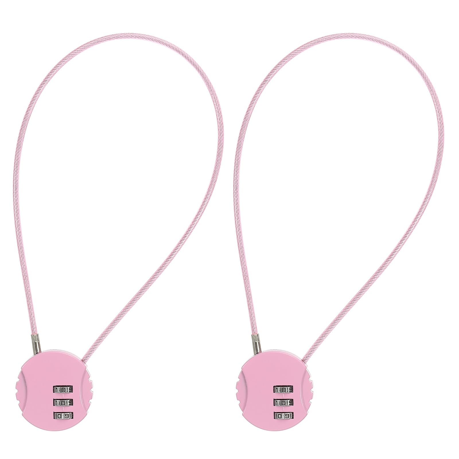 PATIKIL 2 Pack 3 Digit Combination Lock,Round Helmet Padlock Cable Lock Gym Locker Lock with 1.31Ft Flexible Security Steel Lock Wire for Bike Locker Travel Luggage Pink