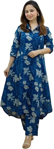 GRECIILOOKS Co ord set for women stylish | Anarkali Kurta-Set – Viscose Rayon Printed Kurta & Straight Pant | kurtis| Festive Indian Traditional Outfit Dress for Functions & Puja | Trendy Travel & Streetwear Look for Women | 3/4 Half Sleeve