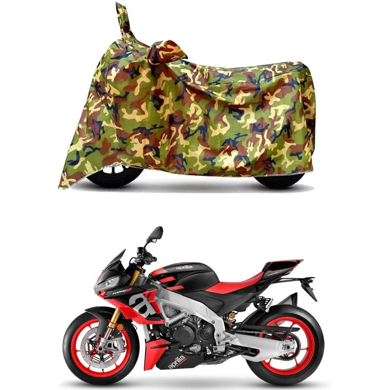 Image of Waterproof 100% PVC Coated Bike Scooty Two Wheeler Body Cover Compatible for Aprilia Tuono V4 Factory /UV-Rays /Heat Protection /Birds Dropping /Scratchproof /Dust Proof /All [6X6 Jungle Print]