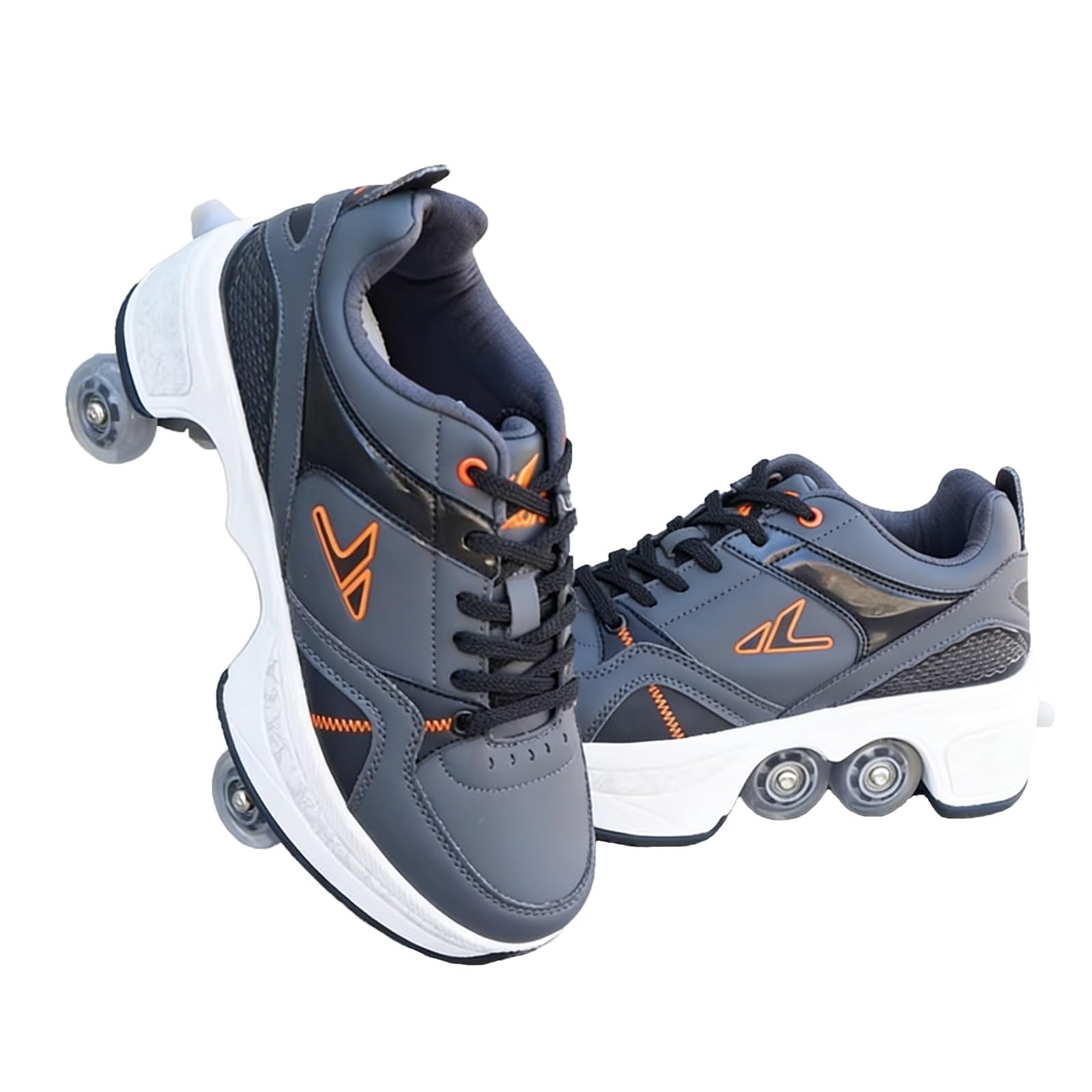 Unisex 2-in-1 Pop-Out Deformation Roller Skate Sneakers | Retractable 4-Wheel Double-Row Quad Skates for Kids Adults Men Women | Indoor Outdoor Fun Fitness Kick Shoes