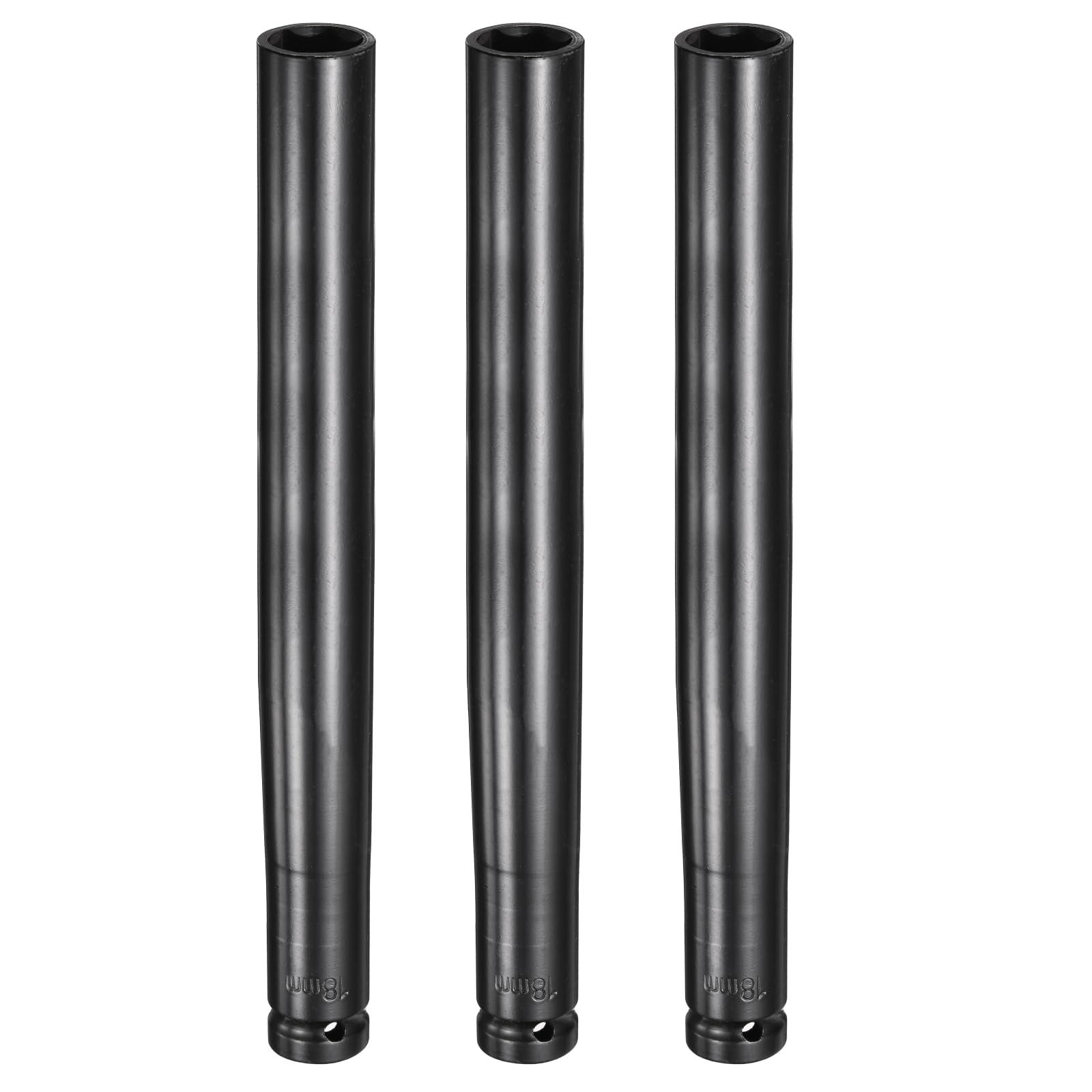 sourcing map 3pcs 6-Point Deep Impact Socket 1/2" Drive 18mm Metric Socket 11.6" (295mm) Extra Long Heat-Treated 45# Steel for Home Auto Spindle Axle Hex Nuts Bolts Repair, Black — image 1