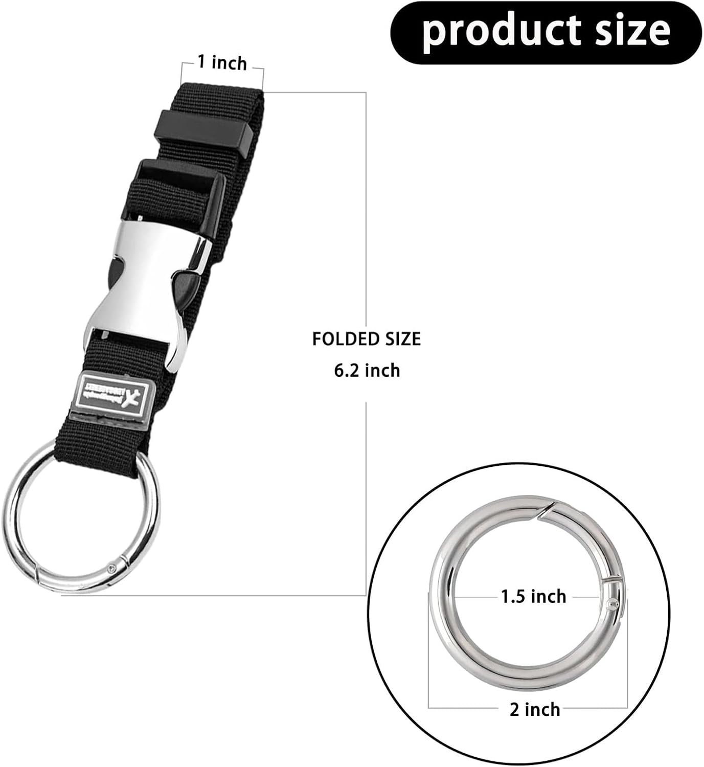 Luggage Straps 2" Metal Key Ring Clips, Add-A-Bag for Jacket Gripper Suitcases, Small Carabiner Clips for Keychains, Purse, Travel Accessories, Black