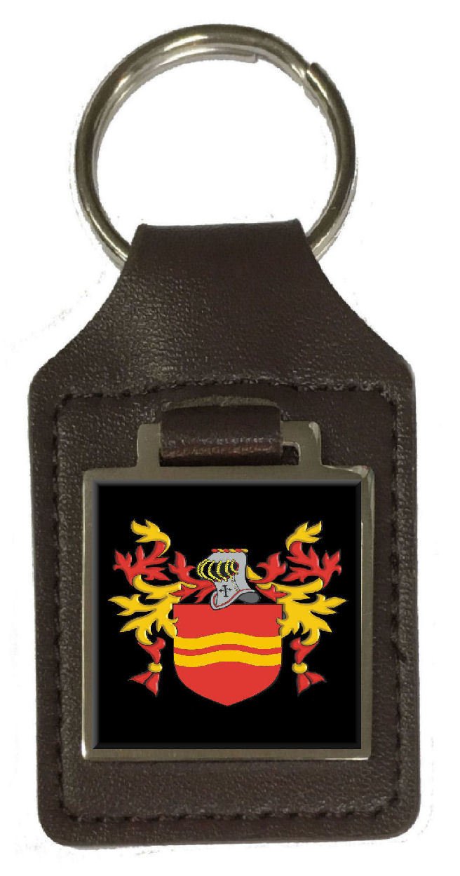 Shorthat - Llavero de piel con escudo de la familia y apellidos, color marrón