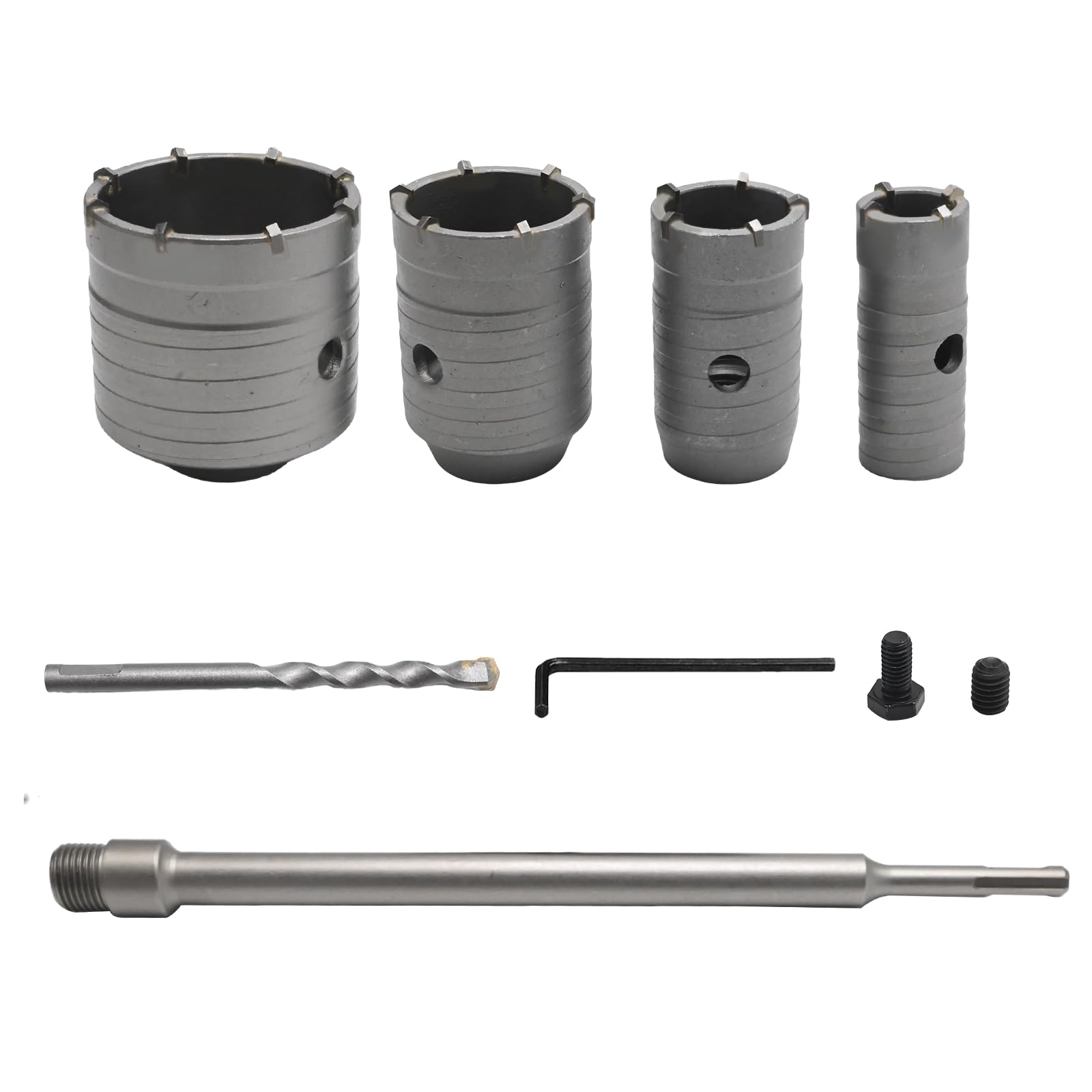 Trocken Bohrkronen Set für Beton, 6 Stück Ø 30mm 40mm 50mm 68mm mit 320mm Rundschaft & SDS Plus Adapter, Hohlbohrkronen für Mauerwerk, Ziegel, Zement, Stein