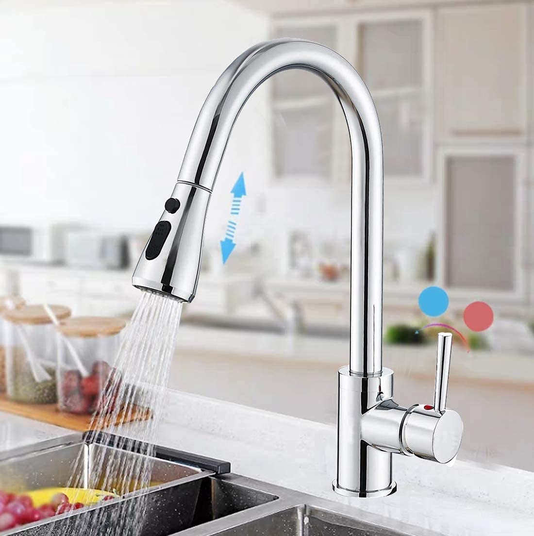 ZBBDFAZD Kitchen Mixer Tap with Pull Out Sprayer 360°Swivel Single Lever Sink Taps Dual Functional Sprayer kicthen Faucet