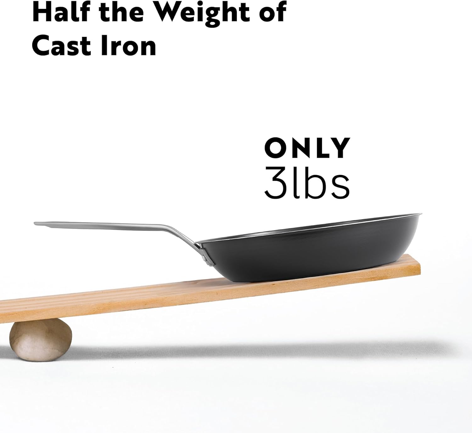 Carbon Steel Clad 12 Inch Frying Pan - Nitrided Carbon Steel Pan Better than Cast Iron - Lightweight, Naturally Nonstick, Non Toxic Cookware, No Coatings - Induction Ready Skillet