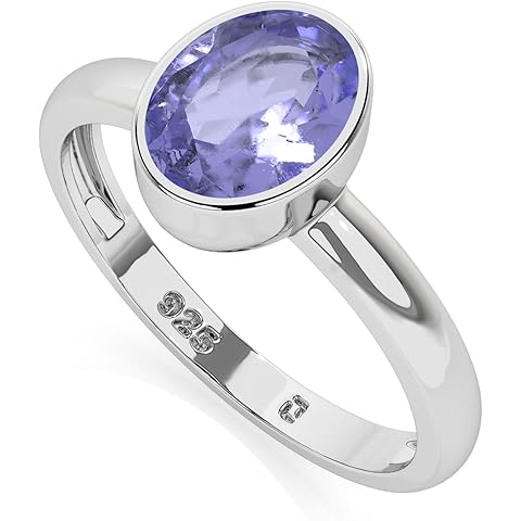 Natural Gemstone Solitaire Rings for Women in Sterling Silver, Birthstone Jewelry G...