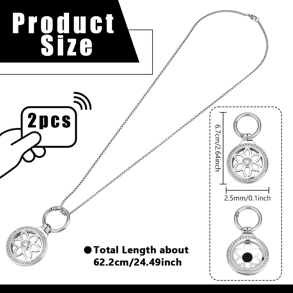 NBEADS Set of 2 Tracker Holder Necklaces, Adjustable Tracker Carrying Pendant with Flat Round Key Chains and Chain Necklaces Made of Alloy Rhinestones, 6.7 cm image 2