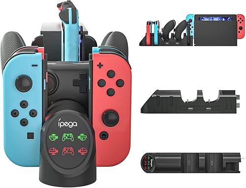 Miniatura 2 de Base de carga para controladores Nintendo Switch - Estación de carga rápida 6 en 1 para 4 Joy-Cons y 2 controladores Pro - Organizador compacto con