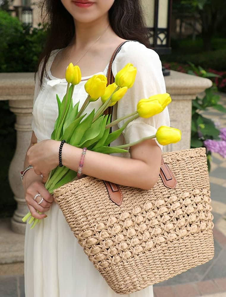 Women's Straw Shoulder Bag Large Rattan Woven Totes Summer Travel Beach Handbag Handmade Top Handle Purse - Image 3