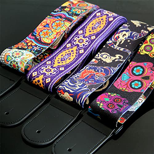Sangles de guitare vintage à rayures et fleurs pour guitare électrique acoustique, tissu brodé avec extrémités en cuir… - Les Beatles, Paul McCartney, John Lennon, RIngo Starr, George Harrison Sangles de guitare vintage à rayures et fleurs pour guitare électrique acoustique, tissu brodé avec extrémités en cuir… – Image 4