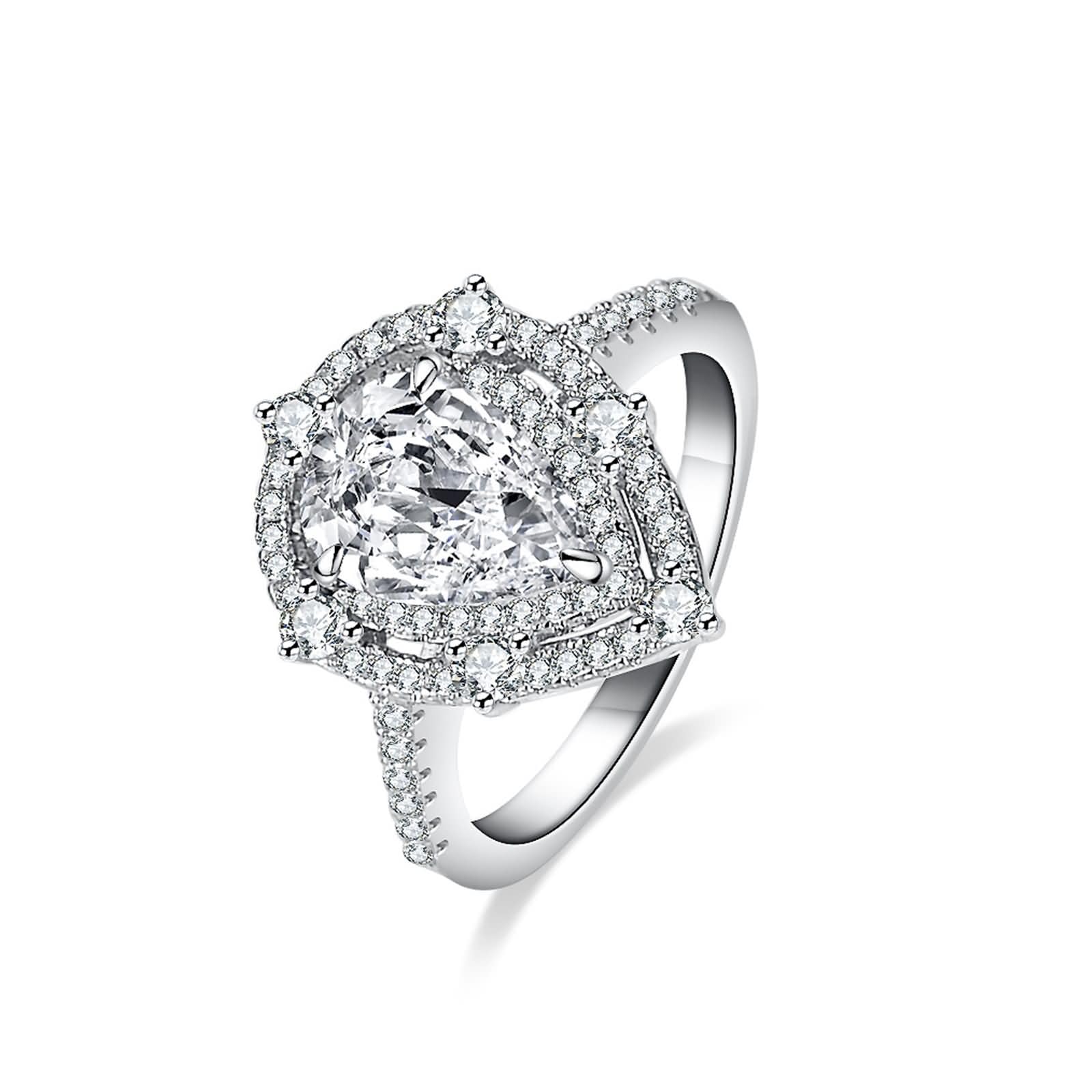 Anillos de boda para mujer, anillos de compromiso, oro auténtico con moissanite de 2 quilates, oro blanco, forma de gota, anillo Halo para mujer