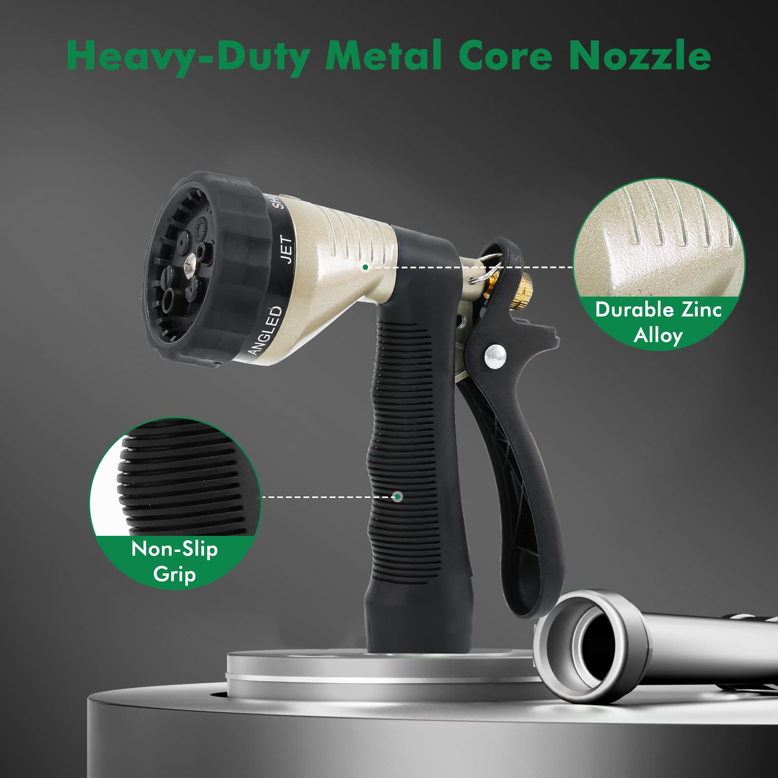 RESTMO Hose Pipe Spray Gun, Heavy Duty Metal Garden Hose Spray Gun, Black + Silver, 6 x 11 x 5 cm - Image 3