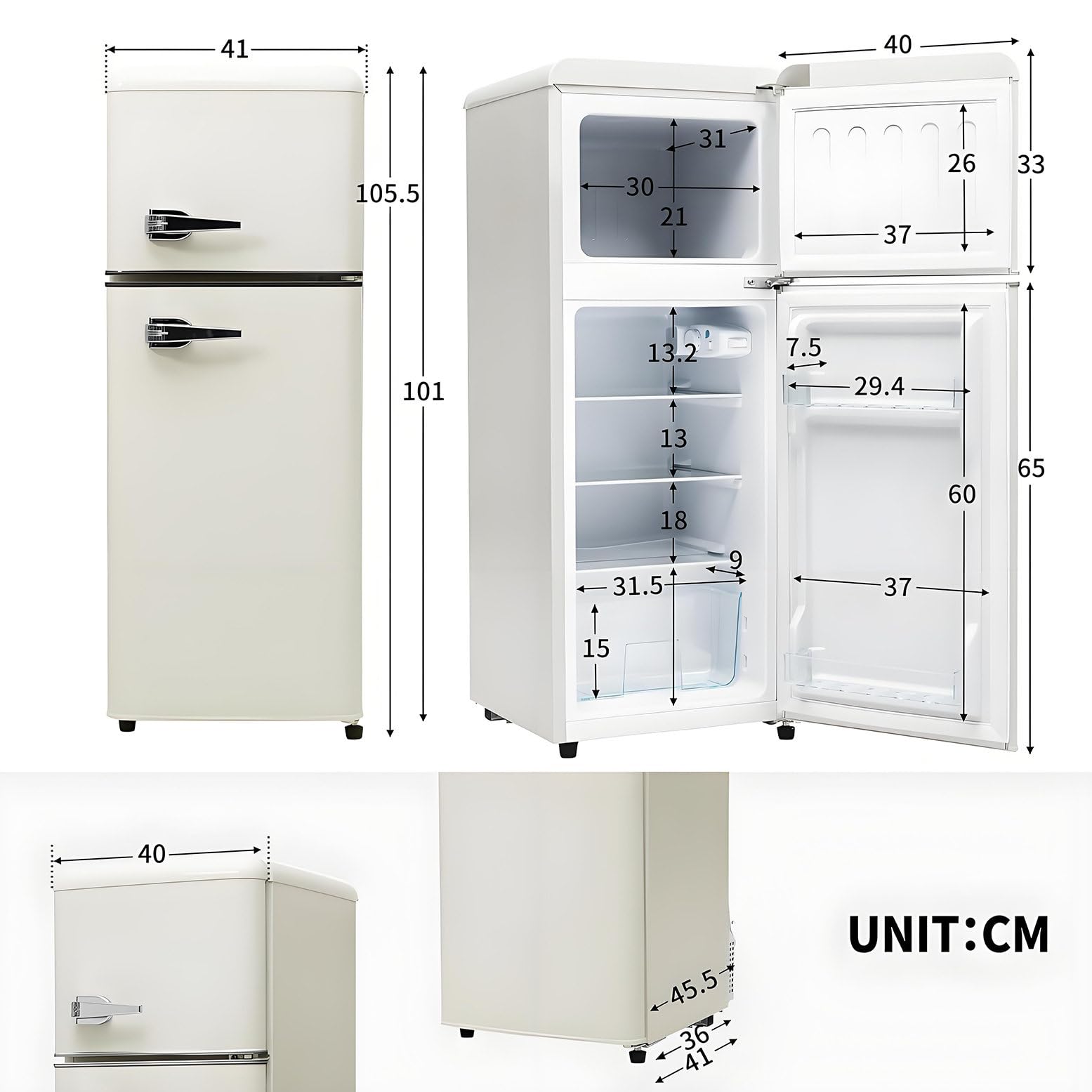 Frigorifero Con Congelatore,Combinazione Frigo-Congelatore,Frigorifero Doppia Porta 92L,Con Congelatore 28L,45Db,LED,Ripiani in Vetro,Cassetto Verdura,Ripiani Nella Porta,116 Kwh/Anno,White