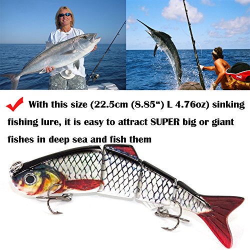 image for Sfeexun Lifelike 4 Segment Big Giant Sinking Fishing Bass Lures Artifi