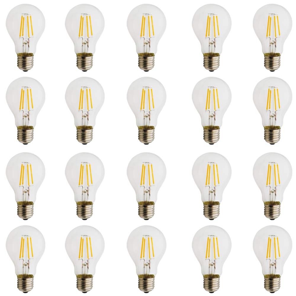 Bombilla LED Esférica E27 con Filamento,A60 4W (equivalente a 40W), Cálida luz blanca 2700K,No Regulable (20 piezas)