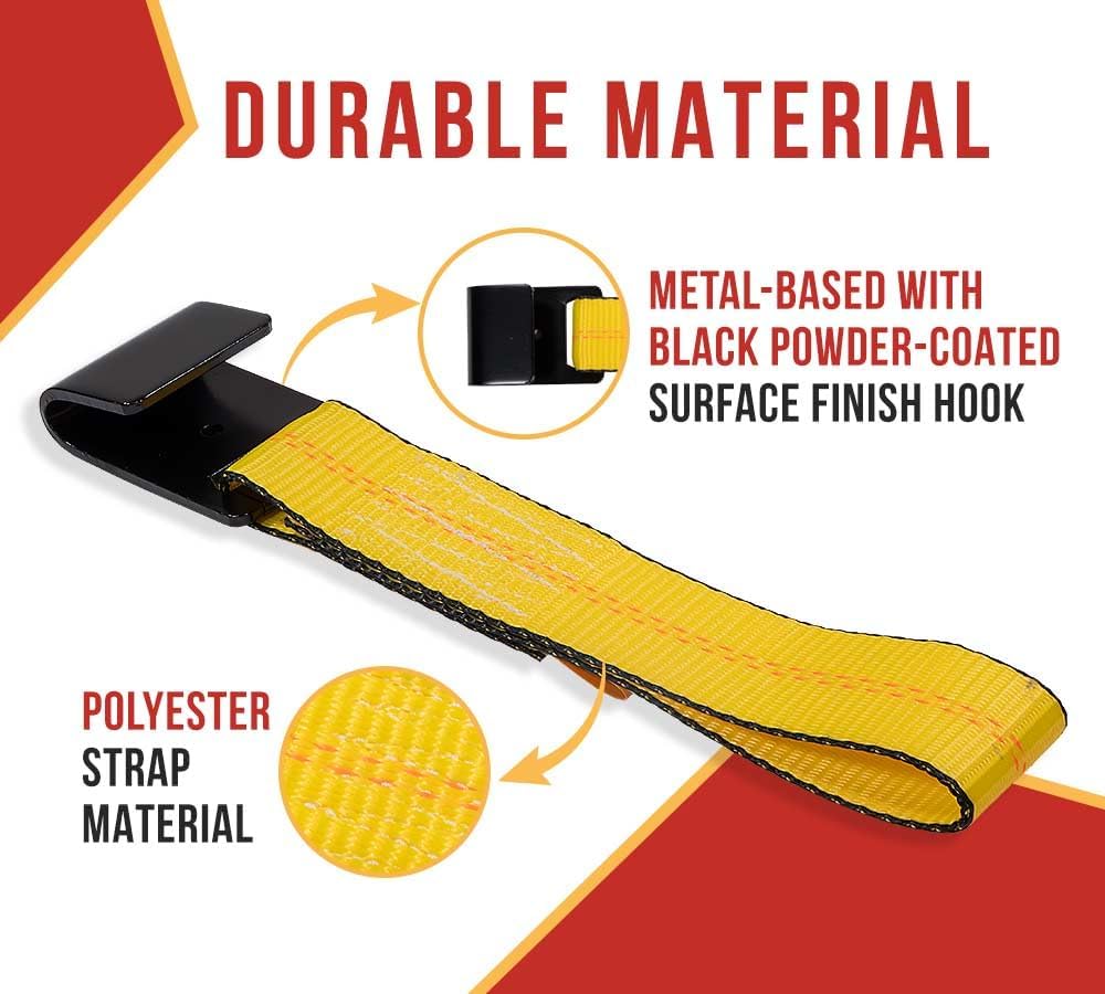 Mytee Products 2 Pack 2Inch x 11Inch Fixed End Tie Down Strap with Flat Hook and Bolt Loop - Replacement Ratchet Straps 3,333 lbs Working Load Limit, Heavy Duty 2 Inch Ratchet Straps
