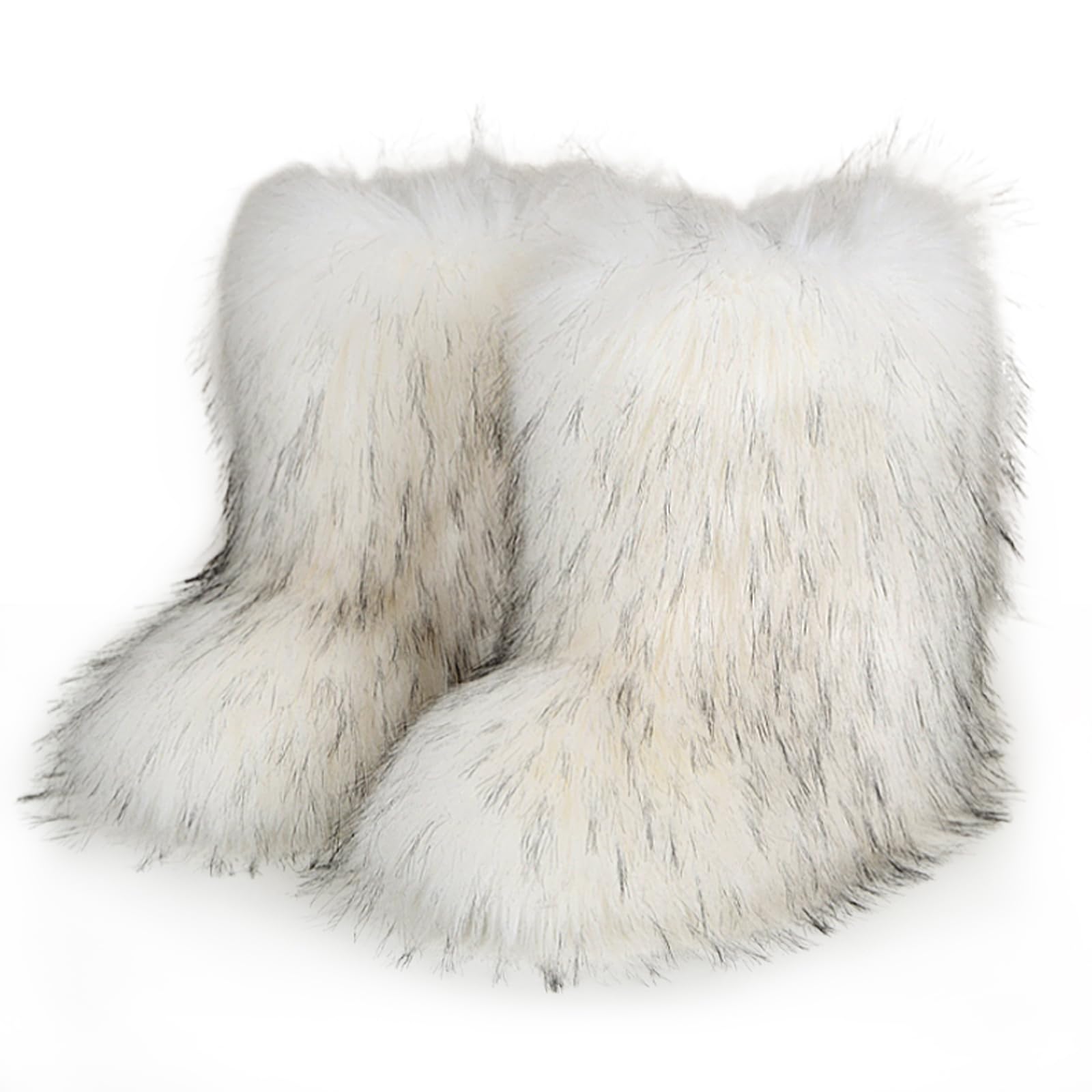 WOVOIE Fur Boots for Women Winter Fluffy Furry Boots Mid-Calf Snow Boots with Anti-Slip Warm Lining for Y2K Streetwear