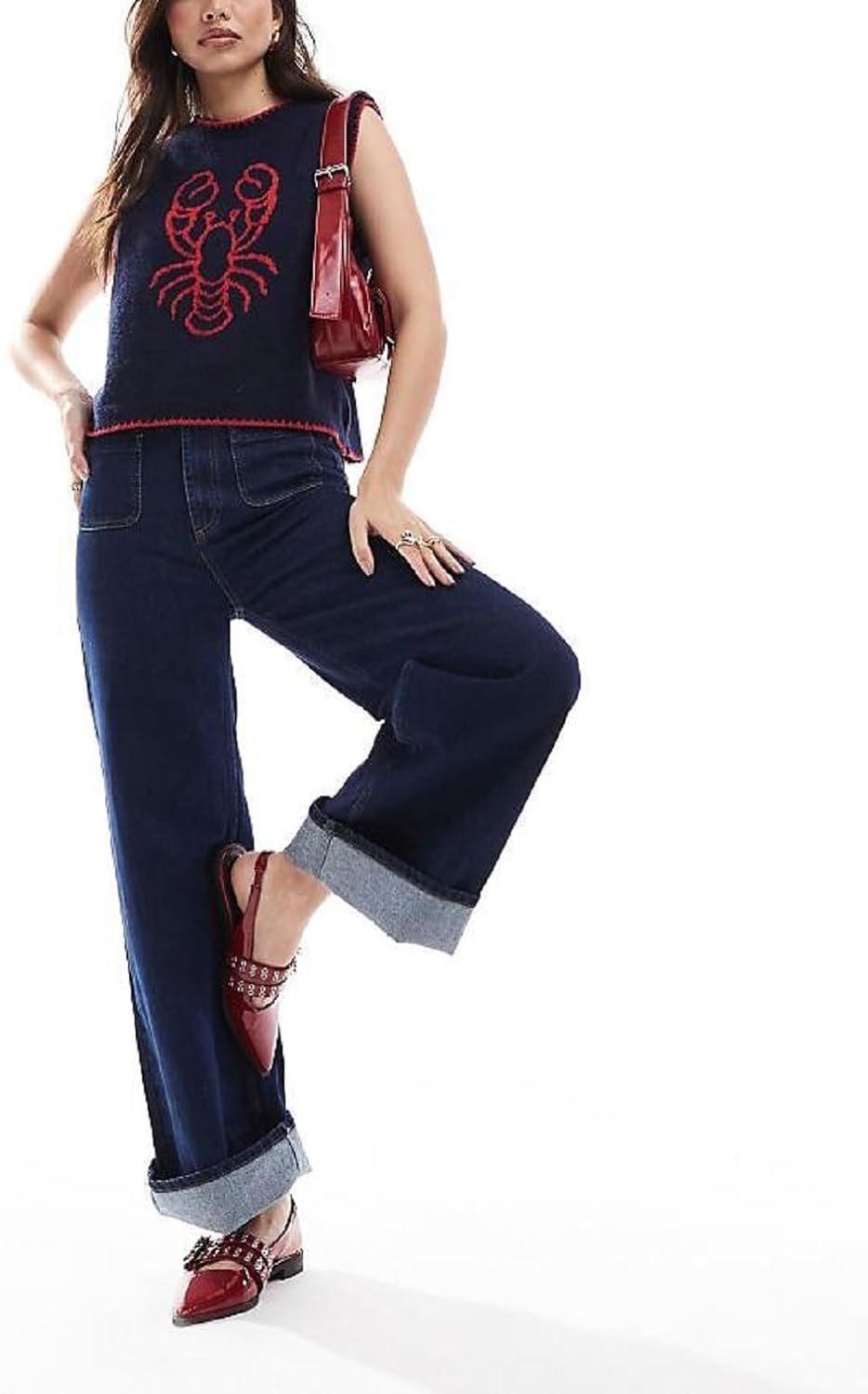 Women Graphic Sweater Vest Y2k Sleeveless Lobster Pullover Top Crew Neck Lightweight Fall Knit Tank Top - Image 2