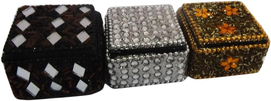 Designer Jewelry Box Lot Beaded Lac Material Mdf Storage Case Women’s Ring Jewellery Box Handcrafted Set of 3 Pcs