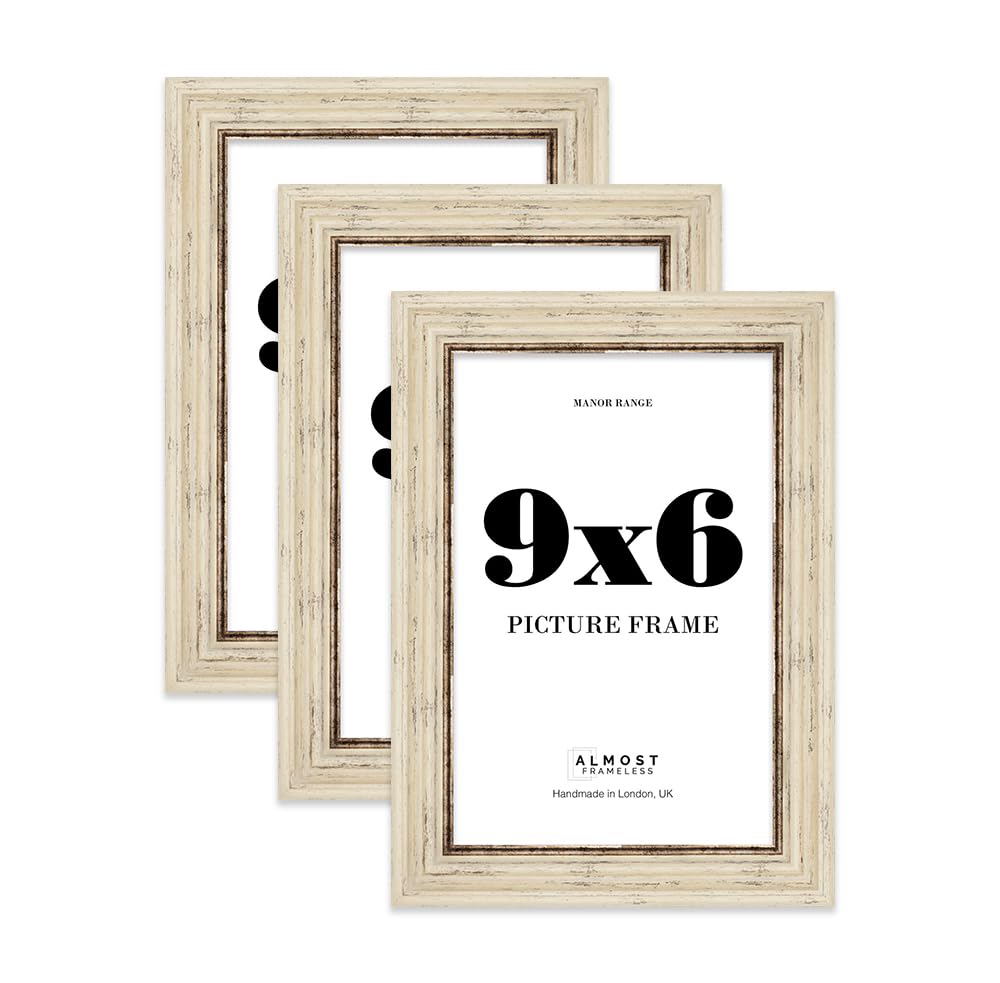 9x6 Picture Frame, Display 9x6 Pictures (15.2 x 22.9cm) - Distressed Cream Sophisticated 42mm Edge Gallery Wall - 3 Pack โ image 1