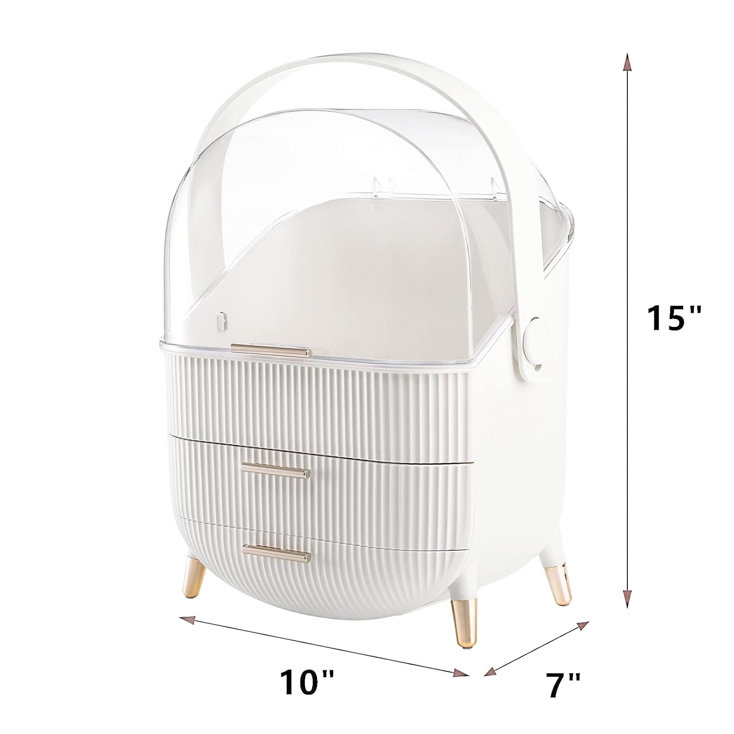 ZOOFOX Makeup Organizer, Waterproof and Dustproof Cosmetics Storage Display Box Case with Lids Fully Open and Drawers, Portable Handle Skincare Holder for Bathroom Countertop, Desk, Dresser ( White ) : Beauty & Personal Care