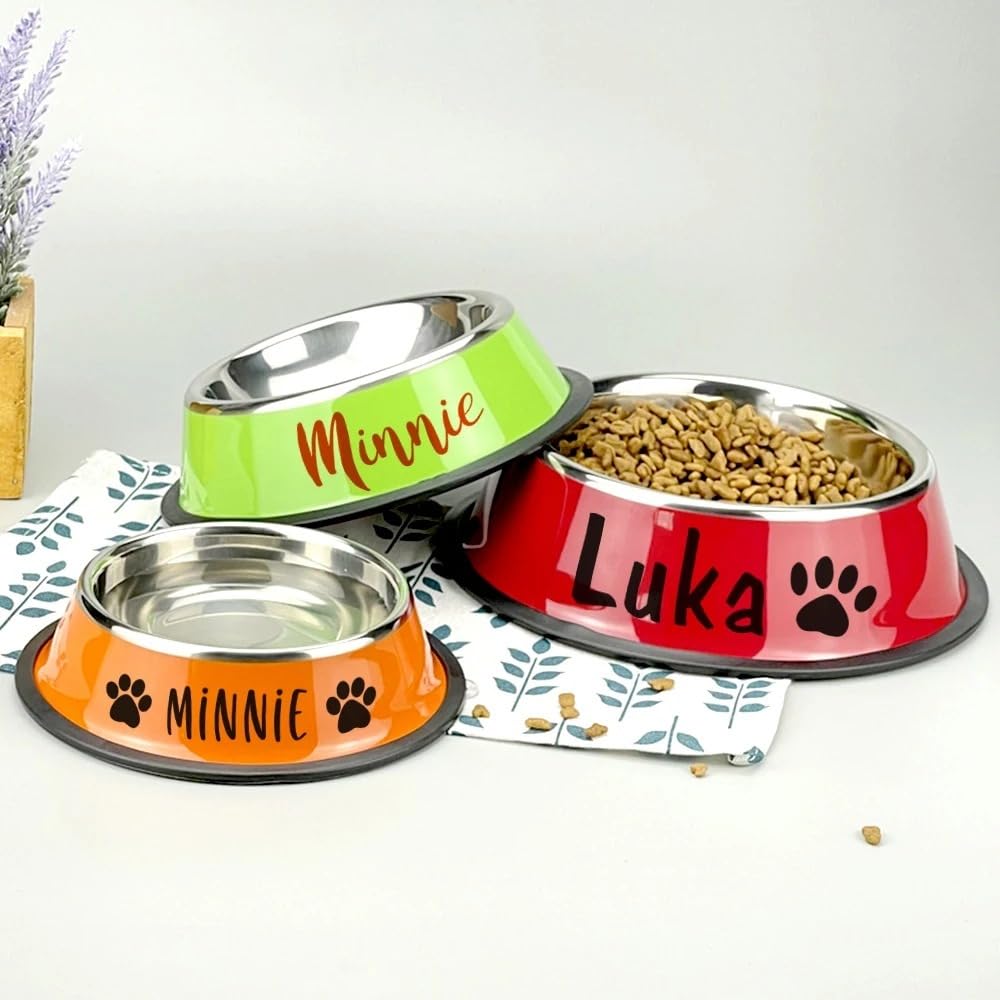 WOMB Personalised Names Dog Bowls, Stainless Steel Dog Cat Bowls with Non-slip Rubber Bases, Custom Name Dog Cat Pet Bowls for Feeding Water and Food (34cm)