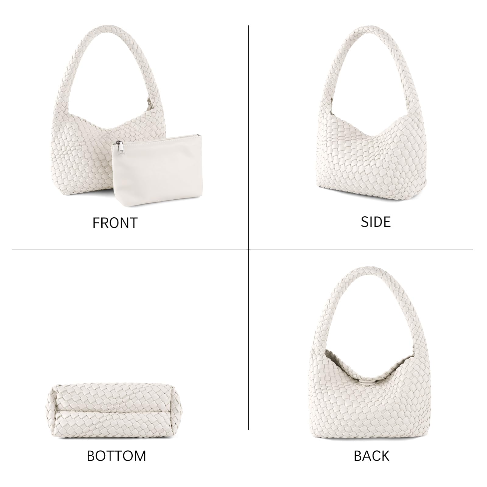 SLHFPX Handmade Woven Bag Women'S Shoulder Handbags Vegan Leather Tote Bag With Purses Woven Tote Bag For Woman Shoulder Bag Underarm Bag White