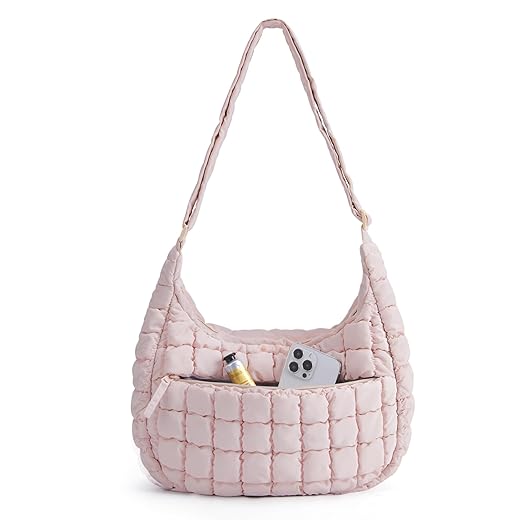 BAGSMART Quilted Puffy Crossbody Bag for Women, Medium Cute Hobo Shoulder Purse Soft Fluffy Handbag for Daily Use