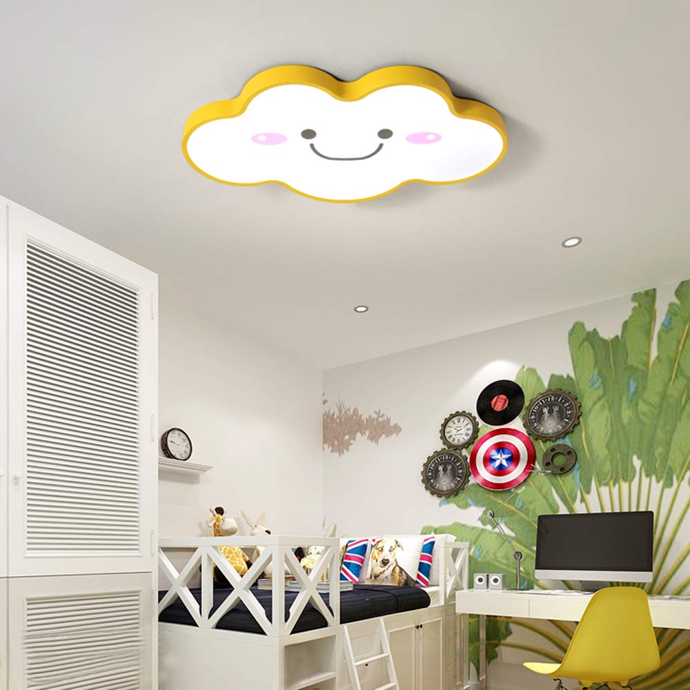 LITFADModern Dimmable Ceiling Light 19.68" Wide Ultralight Cartoon Creative Personality Smile Face Design LED Flush Mount Pendant Light in Yellow Finish for Girls Room,Kids Bedroom,Study Room