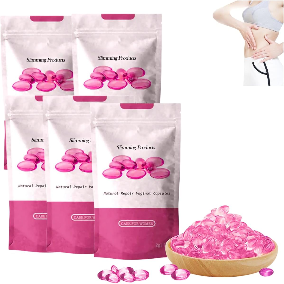 Natural Vaginal Repair Capsules for Women, Instant itching Relief and detoxification Slimming Capsules, Natural detoxification Vaginal Gel, Firming Repair & Pink Natural Capsules,