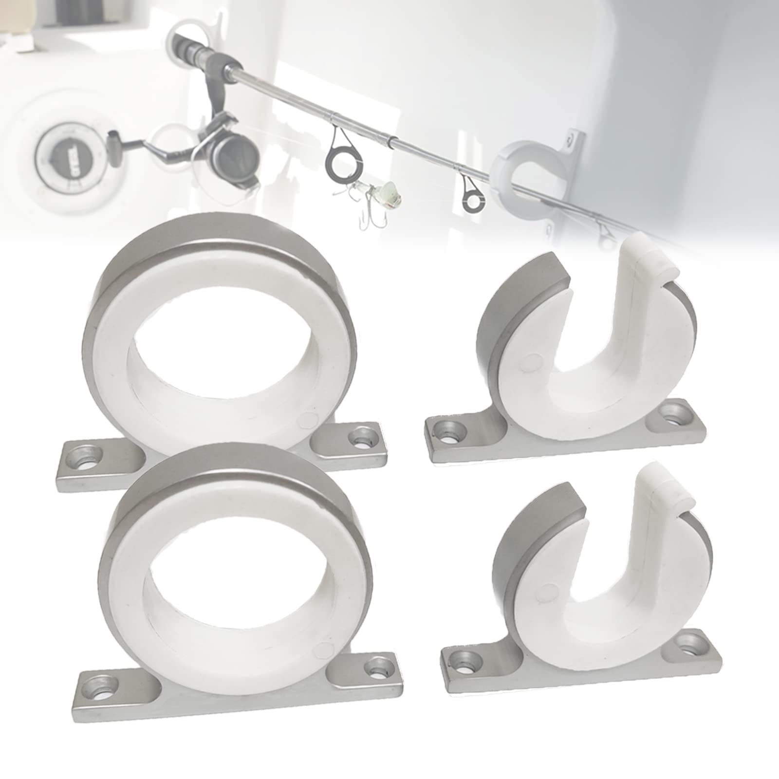 Boat Fishing Rod Hanger - Marine Fishing Reel Storage Rack Holder for Car RV Van Yacht Ship, Smooth Polished Aluminum (2)