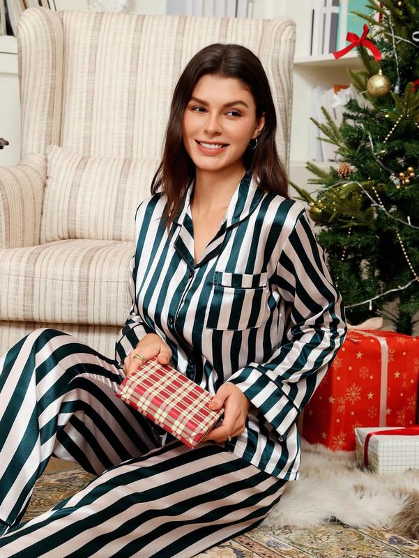 Image of Night Suit for Women with Full Sleeve Button-Down Top with Pant Dress for Woman, Cotton Night Dress for Woman, Two-Piece Loungewear Set