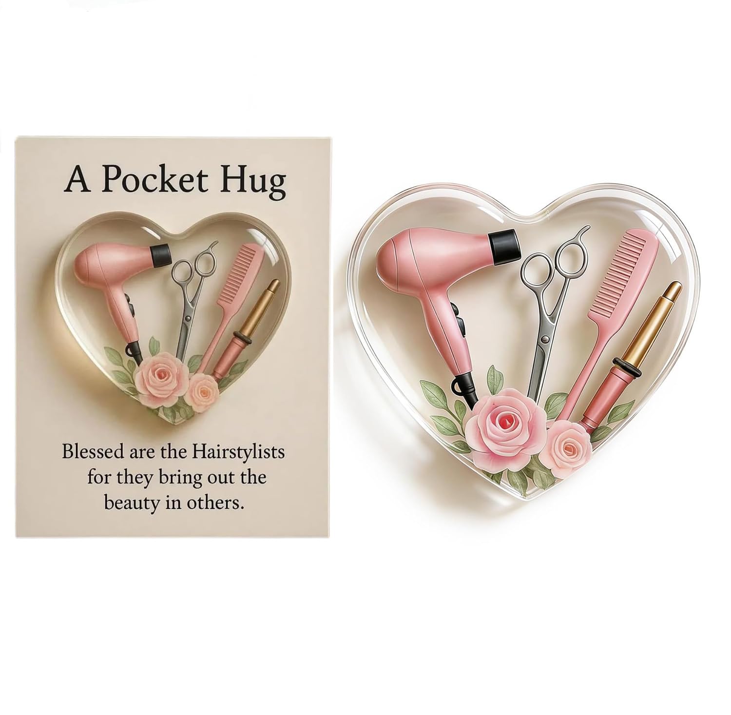 A Pocket Hug for Hairstylists, Mini Hairdresser Tools Heart Pockets Hug Token with Greeting Cards, Hairdresser Appreciation Gifts for Women Men Christmas Birthday Gift