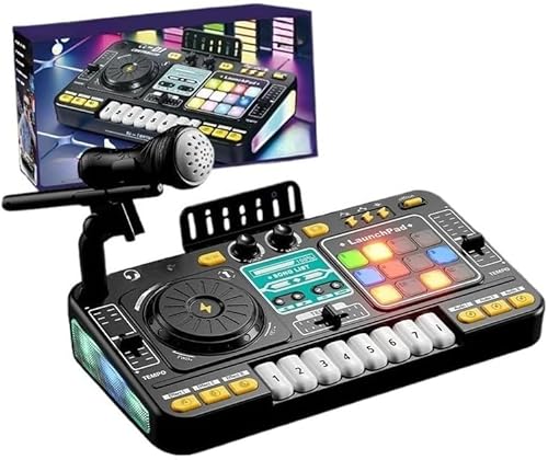 Nozuma 電動音楽ミキサーおもちゃ DJ ターンテーブル付き ポータブルデスクトップキーボード マイク演奏シミュレーション 多機能キーボードミキサー デジタルオーディオ 大人子供両用楽器おもちゃ (ブラック・Bluetooth モデル)
