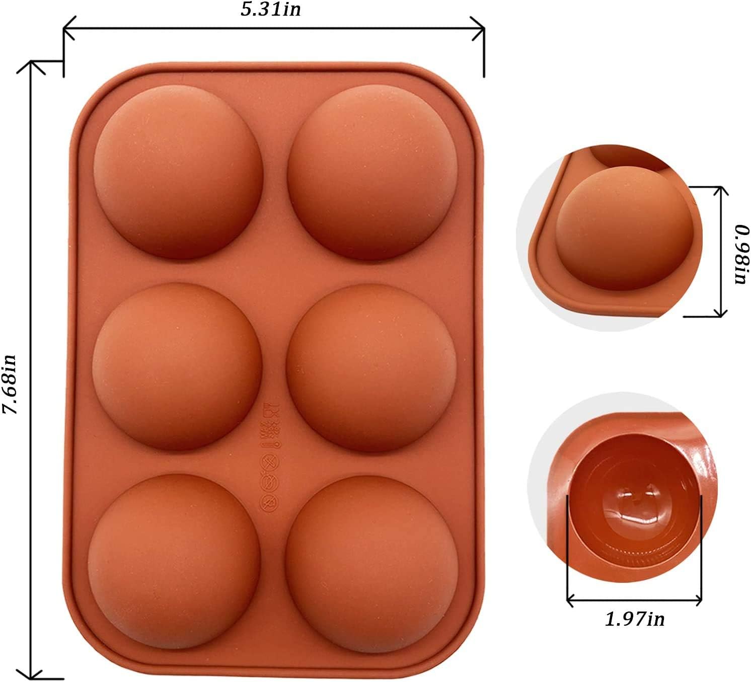 Professional 6 Holes Chocolate Bomb Mold - Silicone Molds For Easter Egg, Hot Cocoa Bombs, Candy, Cake, Jelly, Pudding - Round Shape Half Sphere, Circle Mold, Non Stick, BPA Free (4 PCS)