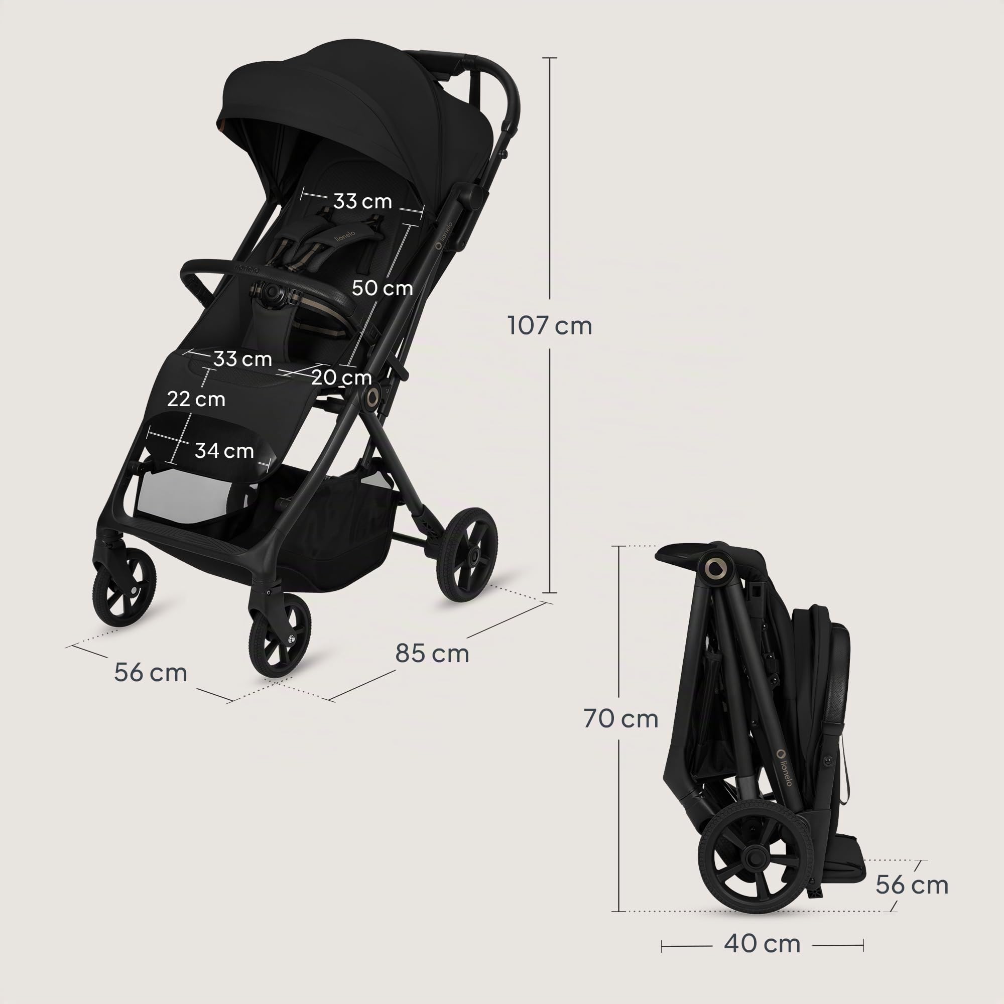 Lionelo TANSI Passeggino Leggero Compatto fino a 22 kg Pieghevole con Chiusura Automatica a una Mano, Ruote GravelTech Ammortizzate, Schienale Reclinabile, Cappottina Ventilata, Dri Seat Traspirante