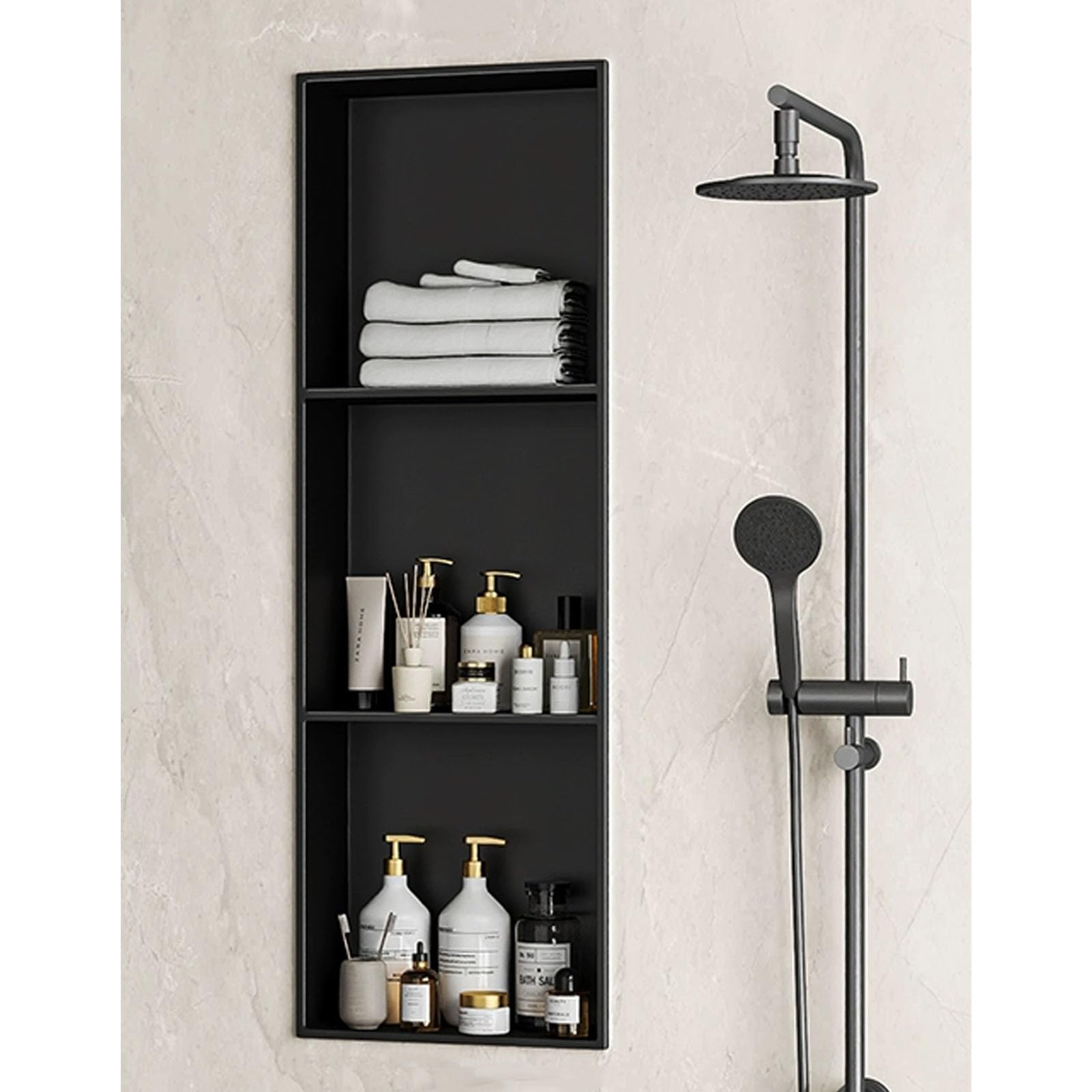 Niche de douche encastrée acier inoxydable noir 3 étagères zone humide 28x89