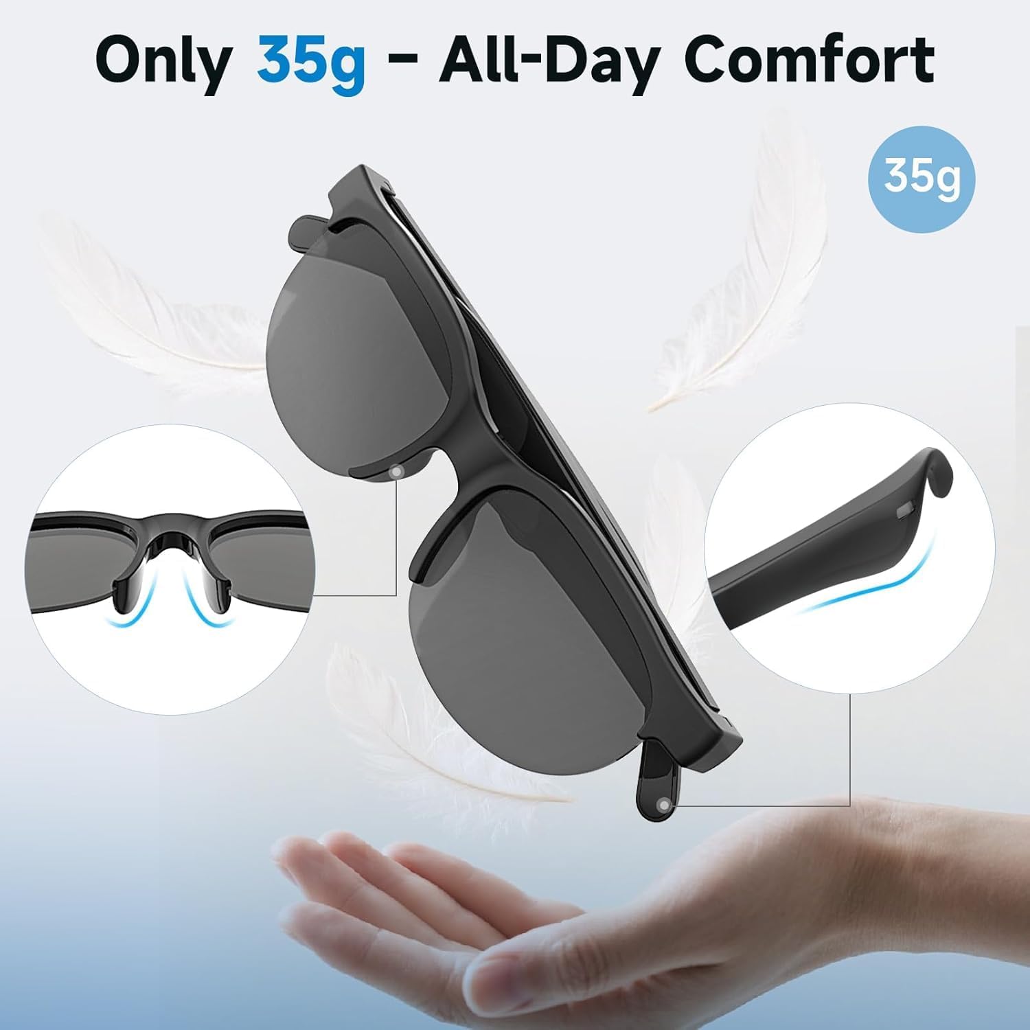 AI Translator Smart Glasses with Bluetooth Audio, Photochromic Lenses, Voice Assistant, Open-Ear Sunglasses for Men and Women, Real-Time Translation, 110+ Languages Supported (Black)