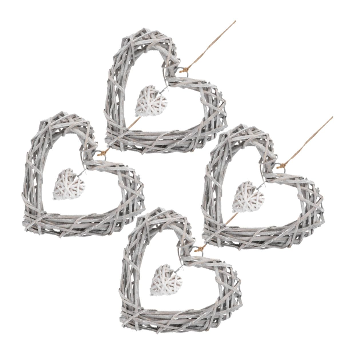 Alipis 4 Stücke Teiliges Herz Rattan Hängeornament mit Spitze Handgefertigter Wicker Wandkranz für Weihnachts Hochzeitsdeko Vielseitige Party Wohnraumgestaltung