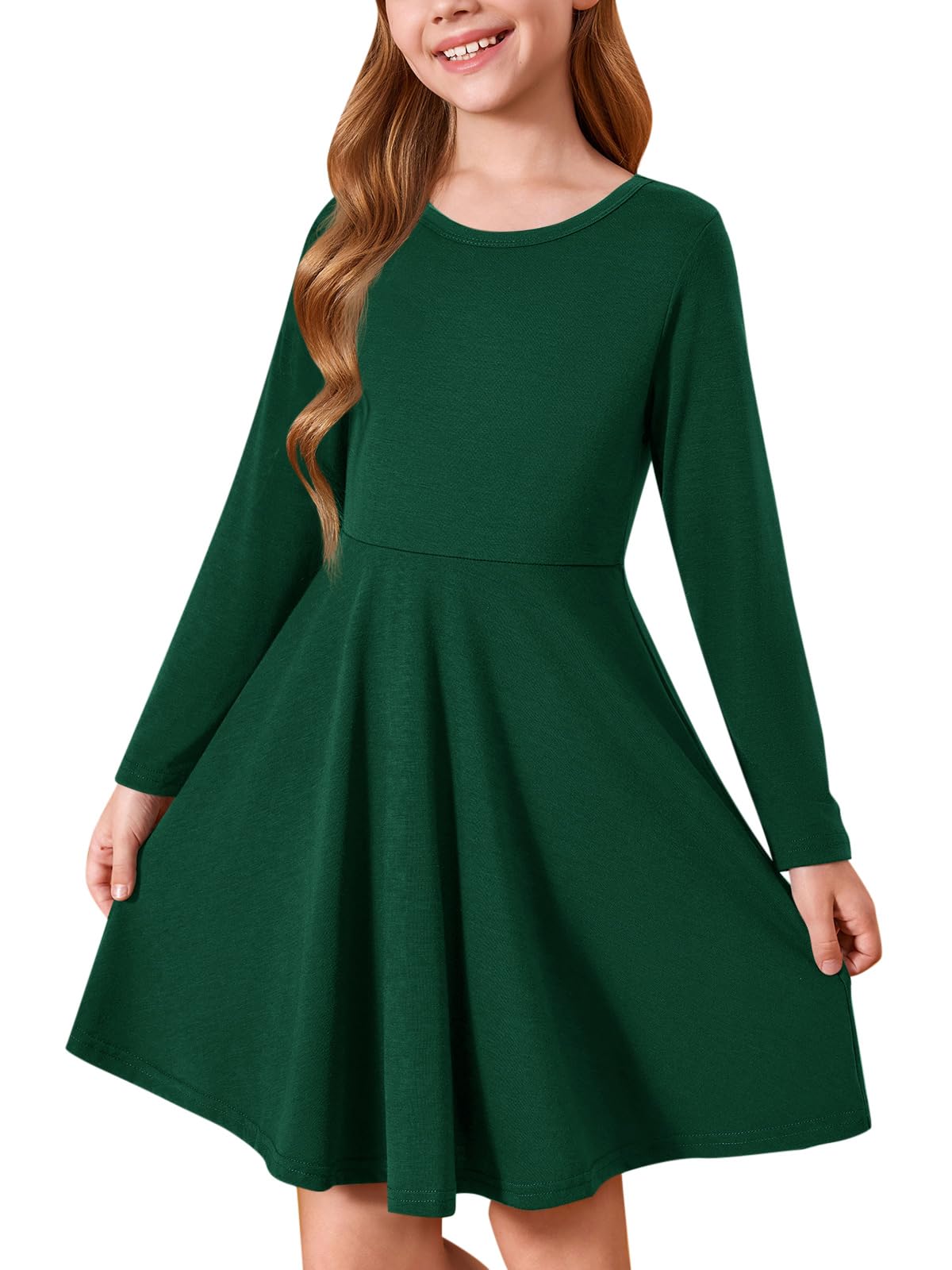Haloumoning Girls Long Sleeve T-Shirt Dresses Kids Fall A-Line Twirly Skater Dresses 5-14 Years — view 7