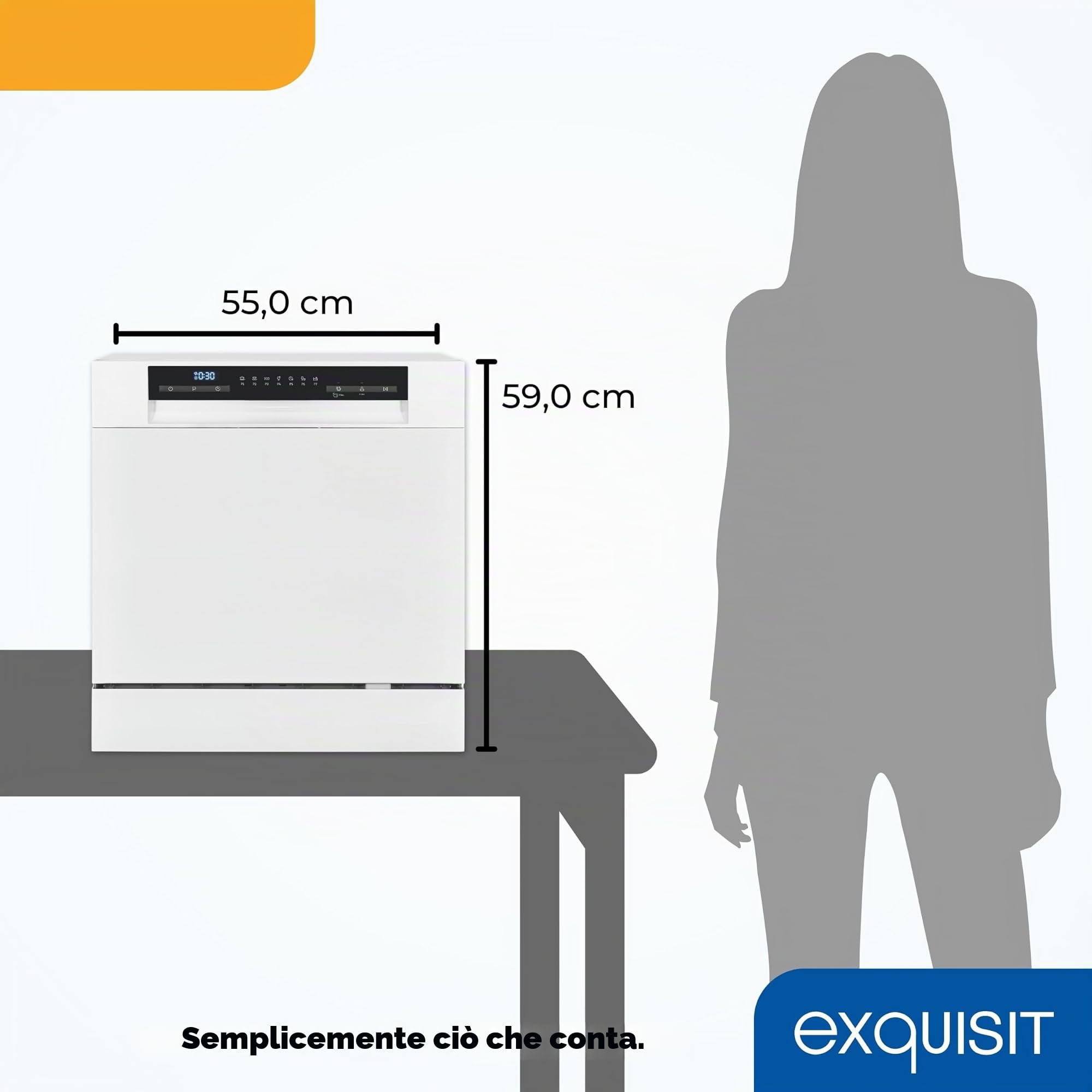Exquisit Lavastoviglie da tavolo GSP508-030D bianco | Lavastoviglie 55 cm autoportante | Piccola lavastoviglie 8 controsoffitti | Lavastoviglie LED Display
