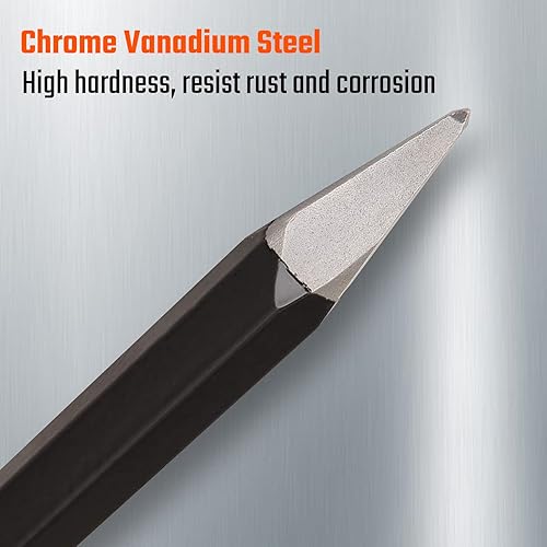 Miniatura 4 de VANQUISH Cincel frío resistente de hormigón de 12 pulgadas con cabeza puntiaguda y protector de mano bimaterial para mampostería (4710)