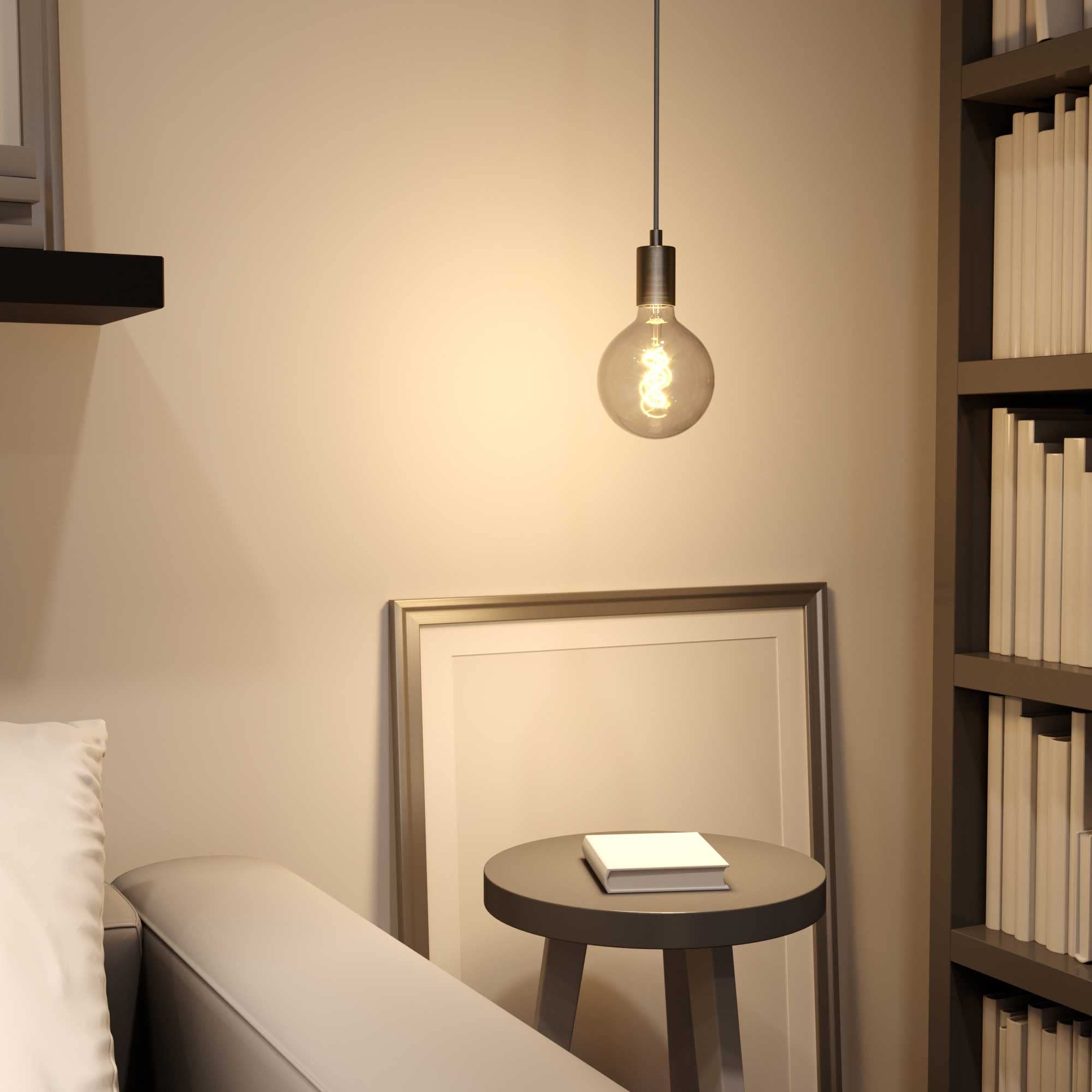 creative cables - Lampada a sospensione Made in Italy completa di cavo tessile e finiture in metallo - Senza lampadina, Titanio satinato