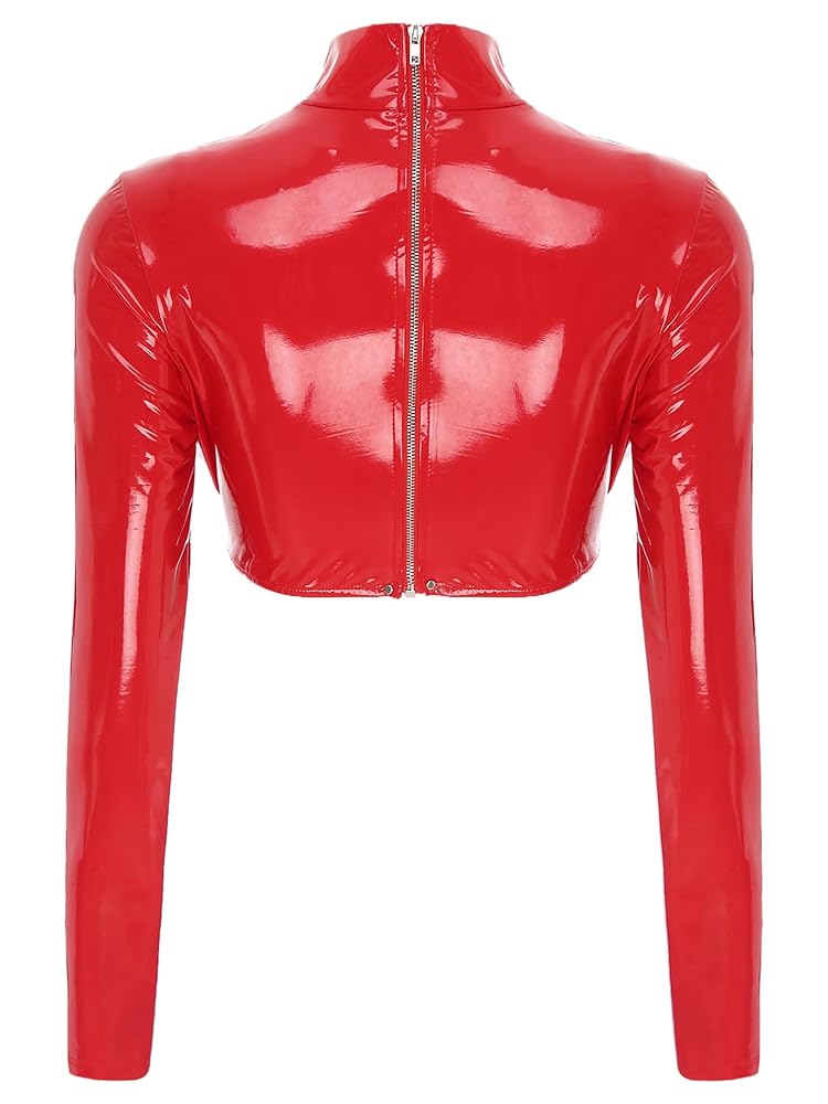 Amazon.com: Sxiwei Woman's Faux Leather Cutout Cropped Shirt