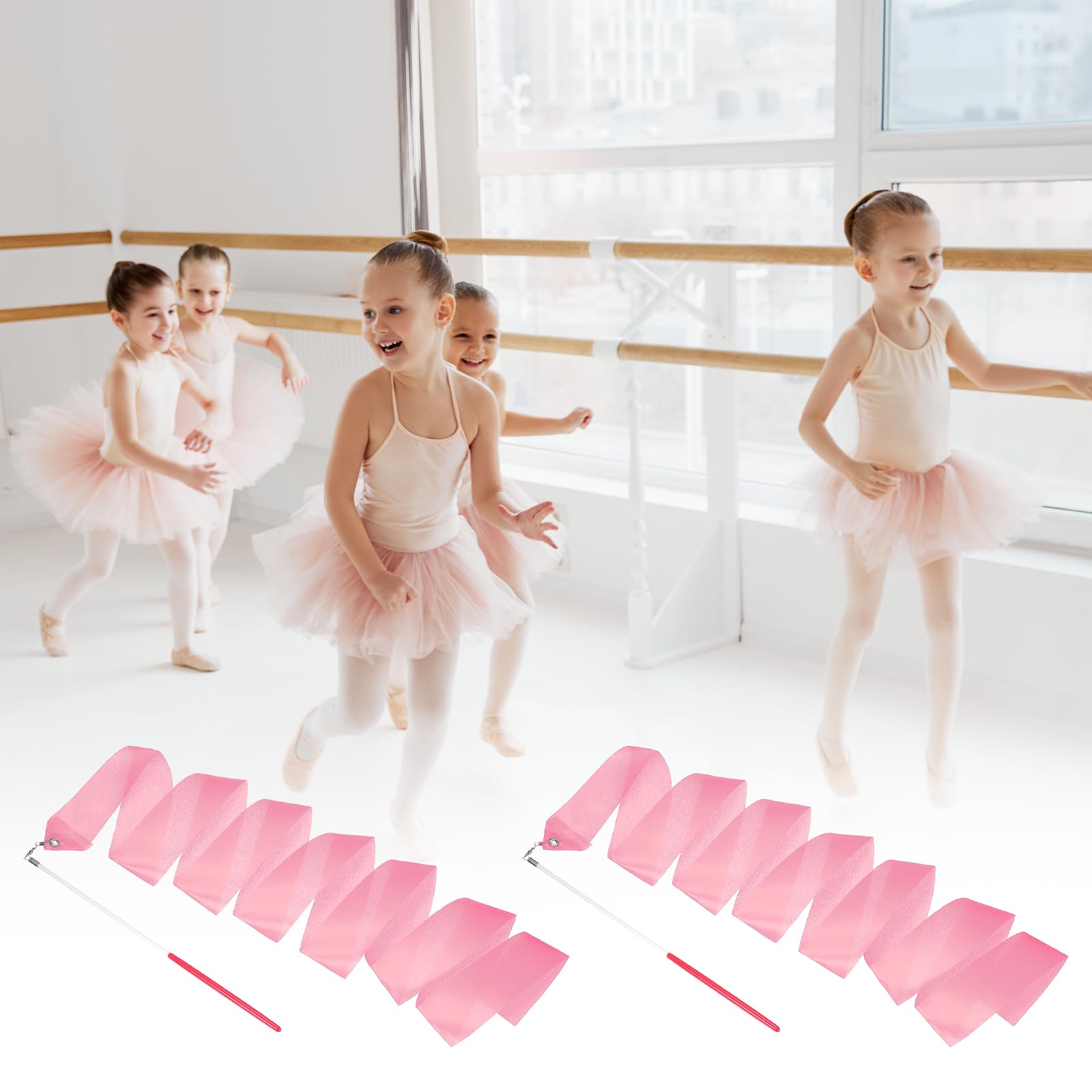 QUARKZMAN 2 Cintas De Baile De 78.7 Pulgadas Cintas De Gimnasia Rítmica Varita para Bailar Giratoria Cintas De Baile para Entrenamiento De Gimnasia Artística Rosa Brillante