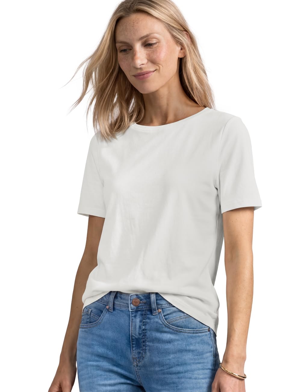 Street One Basic T-Shirt with Crew Neck in Plain Colour Off White 36